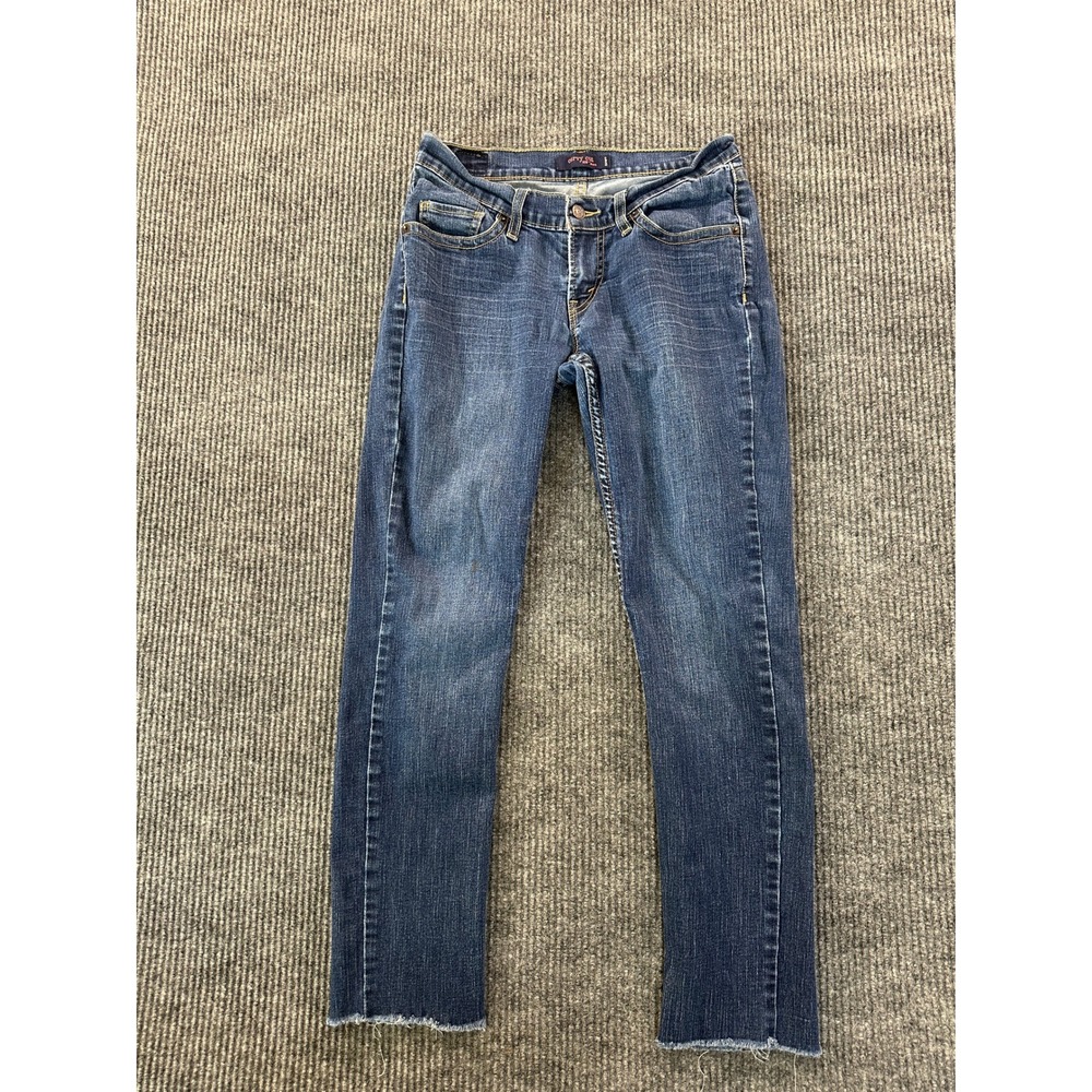 Levis 528 Curvy Cut Slim Jeans Size 7 M Blue Medium Wash Raw Frayed Hem Womens